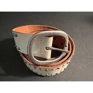 FOSSIL Cream Genuine Leather WIDE W/ STUDS Western Style BELT Sz M